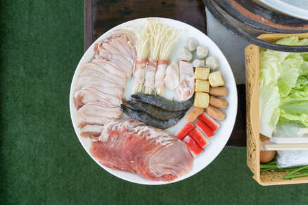 Thai style BBQ or Moo Kra Ta at Mon Jam, Mae Rim, Chiang Mai, the north of Thailandの写真素材