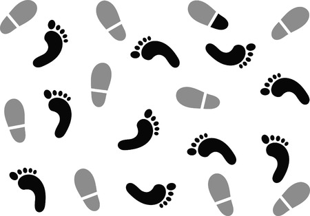 A cute decorative pattern with barefoot and shoe footprints.のイラスト素材