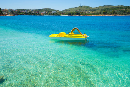 Catamaran in the water. Albania, Ksamil.の写真素材