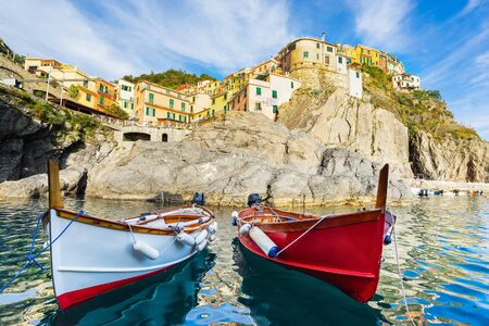Manarola, Italy - iconic landmark fishing village in Cinque Terre national park in Italy, Ligury.の写真素材