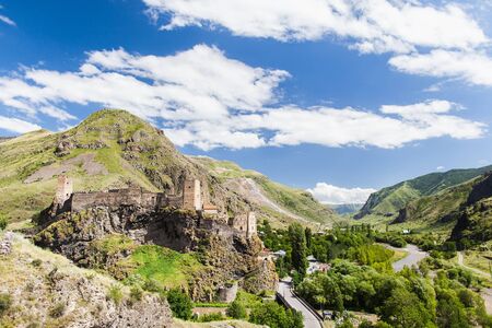 Panaoramic view on Khertvisi fortress, river Kura and mountains. Georgiaの写真素材