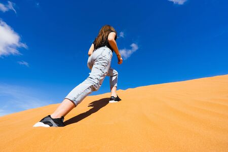 Desert walk on sand dunes in Sahara.の写真素材