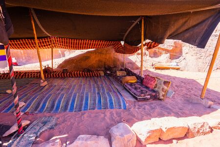 Bedouin nomad tent in desert. Wadi Rum, Jordan.の写真素材