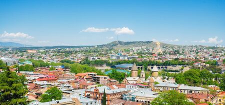 Panoramic view of Tbilisi city from the Narikala Fortress, old town and modern architecture.  Georgia.の写真素材