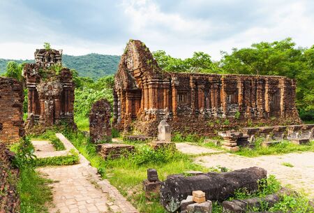 Remains of Hindu tower-temples at My Son Sanctuaryの写真素材
