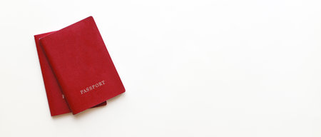 Mockup passport flat lay on a yellow backgroundの写真素材