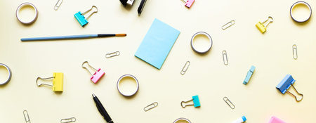 Banner Back to school flat lay stationery