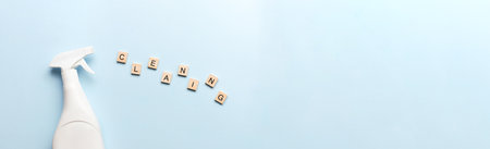 Banner Flat lay cleaner word cleaning from wooden letters. clean upの写真素材
