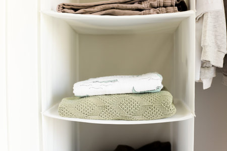 A stack of baby blankets. baby diapers. baby care. Things in the children is closedの写真素材