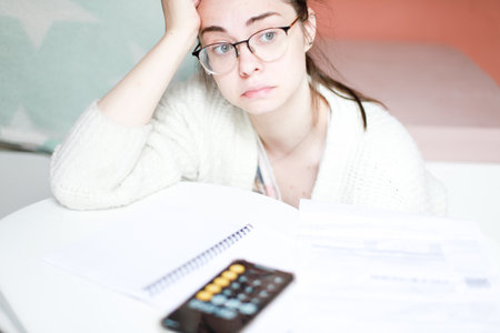 The woman was upset because of the bills. big debtsの写真素材