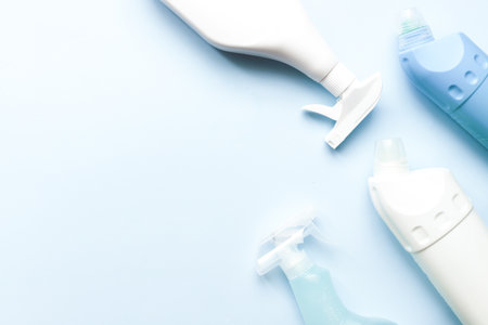 Flat lay cleaning bottles. Cleaning mockups. toilet cleanerの写真素材