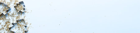 Banner Forms for Christmas cookies with glitter. Christmas flatly on blue backgroundの写真素材