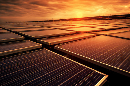 Solar panels in the city. Ecology, care for nature. Generative AIの素材