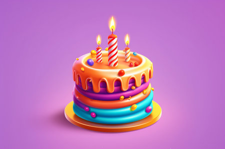 3d birthday cake with candles. Generative AIの素材
