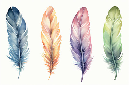 Watercolor bird feathers. Generative AIの素材