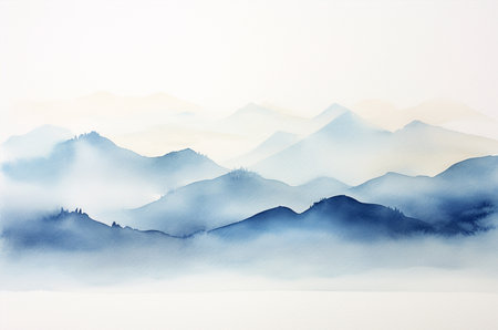 watercolor mountains. watercolor landscape. Nature. Generative AIの素材