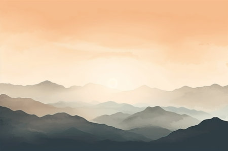 watercolor mountains. watercolor landscape. Nature. Sunset in the mountains. Generative AIの素材