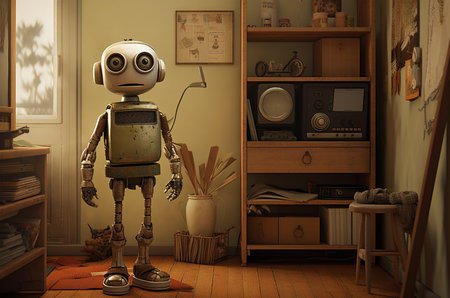 Robot in the house. Robot in the home interior. robot house. Generative AIの素材