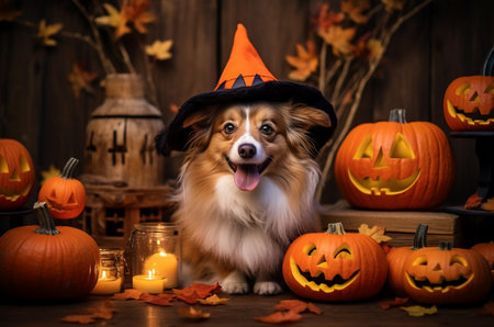 dog in a hat. Halloween costume. Generative AIの素材
