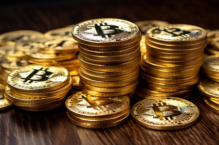 Stacks of bitcoins. Cryptocurrency. Generative AIの素材