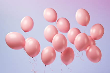 3d pink balloons on a blue background. birthday card. Generative AIの素材