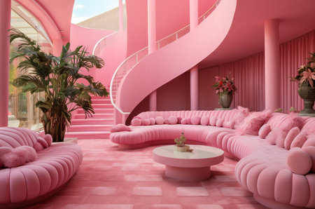 barbiecore. pink interior. pink furniture. Generative AIの素材