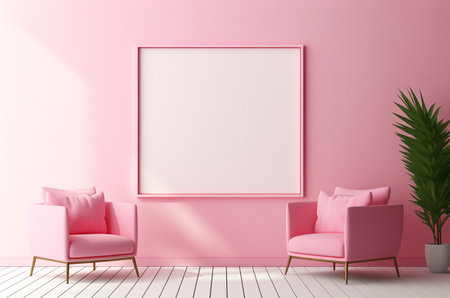 Mockup of a painting in a pink interior. wall mockup. barbiecore. Glamorous interiorの素材