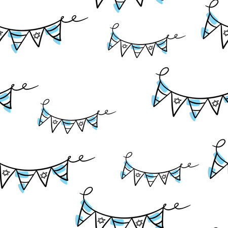 Seamless pattern Doodle garland of Israel. Jewish flags. Hanukkah. Decoration for Hanukkahのイラスト素材