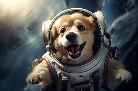Dog astronaut in a spacesuit in space. Generative AIの素材