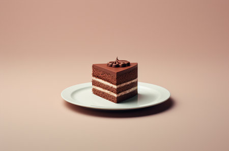 Piece of three chocolate cake. Minimalistic piece of chocolate cake. Generative AIの素材