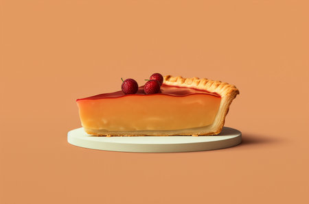 A piece of jelly carrot cake with cream on orange background. Pumpkin cheesecake. Piece of pumpkin pie. Generative AIの素材
