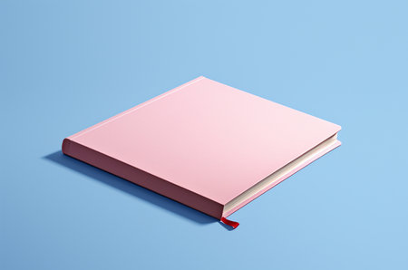 Mockup pink diary on blue background. Generative AIの素材
