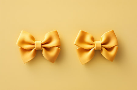 Farfalle pasta top view on yellow background. Generative AIの素材