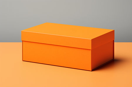 Orange box mockup. Box with lid view from angle. Generative AIの素材