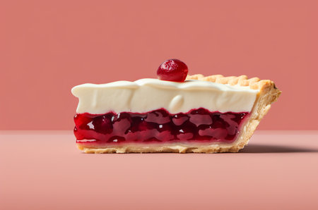 Side view of cherry pie on pink background. Generative AIの素材