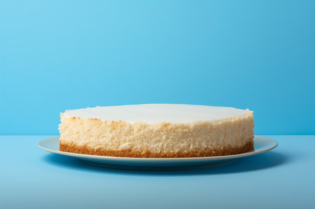 Coconut cake on a stand on a blue background. Generative AIの素材