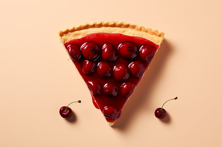 Top view of cherry pie on pink background. Generative AIの素材
