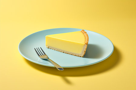Lemon cheesecake on yellow background. Generative AIの素材
