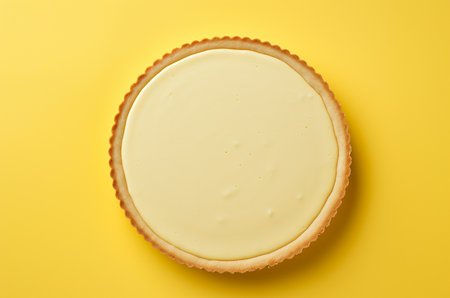 Cheesecake top view on yellow background. Generative AIの素材