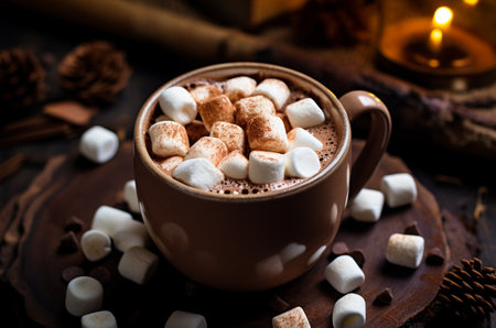 Cup with cocoa and marshmallows top viewの素材
