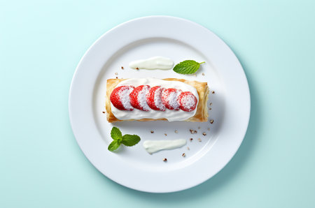 Strawberry strudel with strawberries top viewの素材