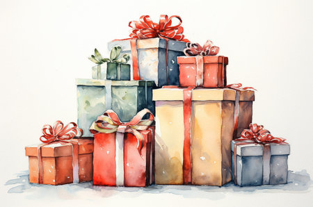 Watercolor set of Christmas gifts. Print for sublimationの素材