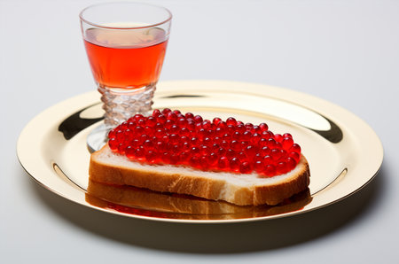Toast with red caviar, New Year is appetizerの素材