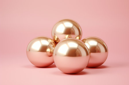Gold mirror Christmas balls on pink backgroundの素材