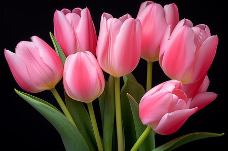 Tulips on a black background. Mother's day cardの素材