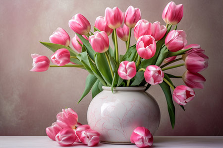 Tulips in a vase. Postcard for March 8th. Mother's day cardの素材