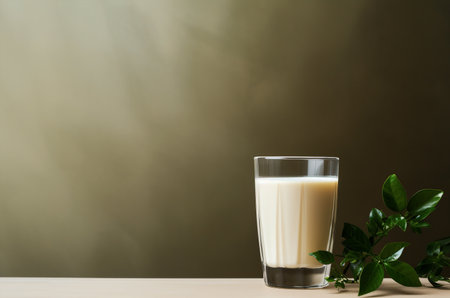 A glass of milk. Mockup banner with glass of milkの素材