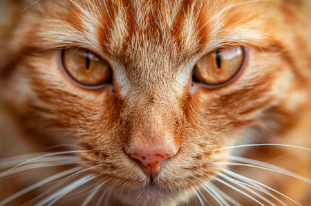 Close portrait of a ginger striped cat, close portrait of a ginger kittenの写真素材