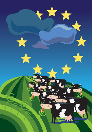 Cows on the european field of agriculture.のイラスト素材