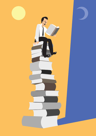 Young man so interessed by reading.のイラスト素材